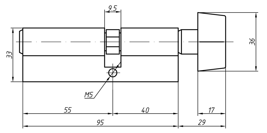 Цилиндр профильный MAXBAR с плоской ручкой CVG/K 40(ручка)/55(ключ),никелированный — изображение 2