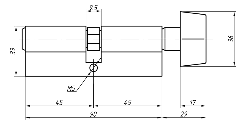 Цилиндр профильный MAXBAR с плоской ручкой CVG/K 45(ручка)/45 (ключ),никелированный — изображение 2