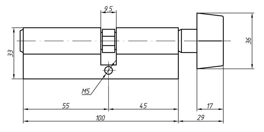 Цилиндр профильный MAXBAR с плоской ручкой CVG/K 45(ручка)/55(ключ),никелированный — изображение 2