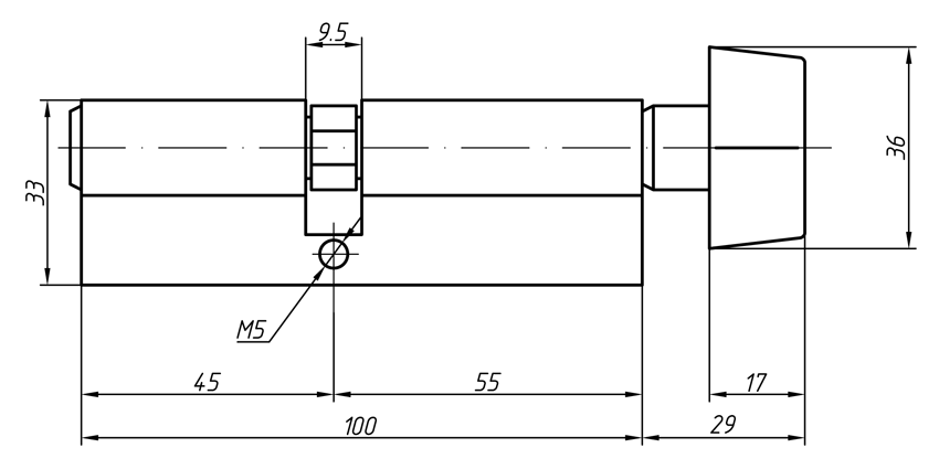 Цилиндр профильный MAXBAR с плоской ручкой CVG/K 55(ручка)/45(ключ),никелированный — изображение 2