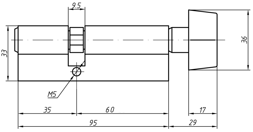 Цилиндр профильный MAXBAR с плоской ручкой CVG/K 60(ручка)/35(ключ),никелированный