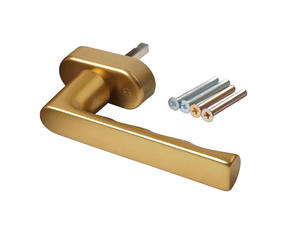 Ручка оконная алюминиевая HOPPE Hamburg SecuForte, штифт vario fit 32-42 мм, 45°, 2 винта М5х45, 2 винта М5х50, золото — изображение 3