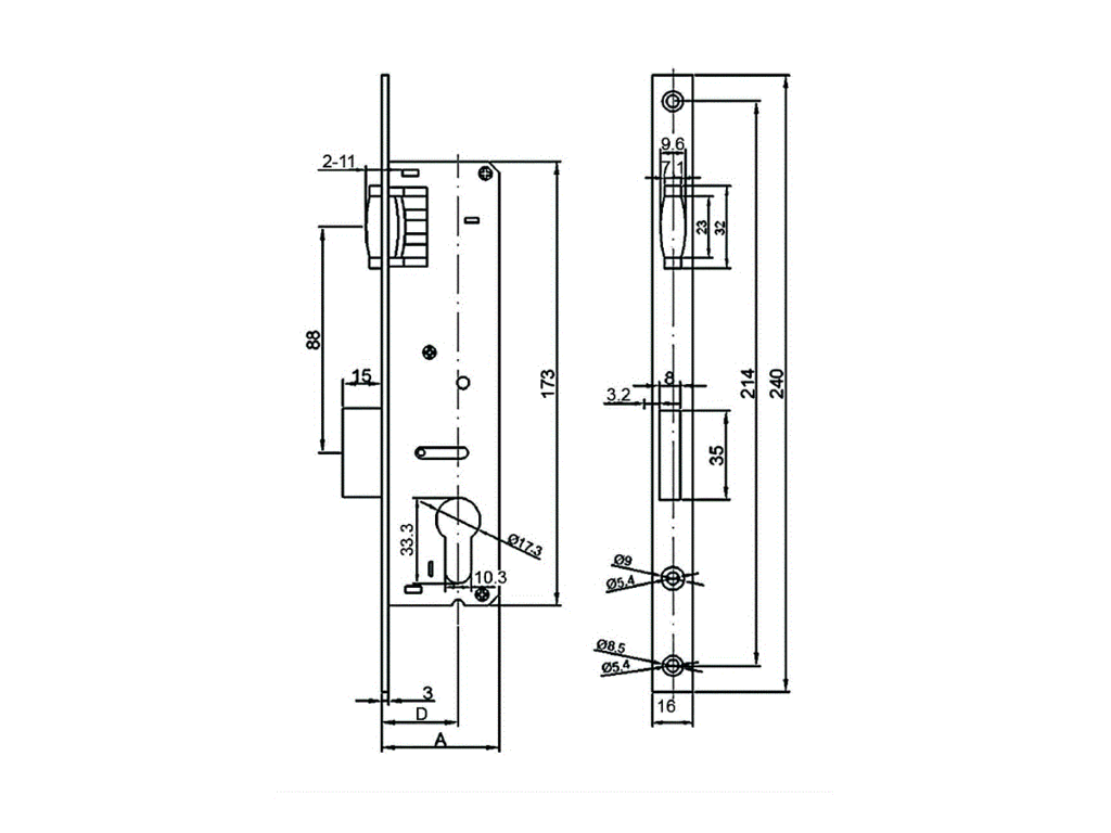 Замок Elementis с ригелем и роликовой защелкой 155 PZ/F16/35 — изображение 4