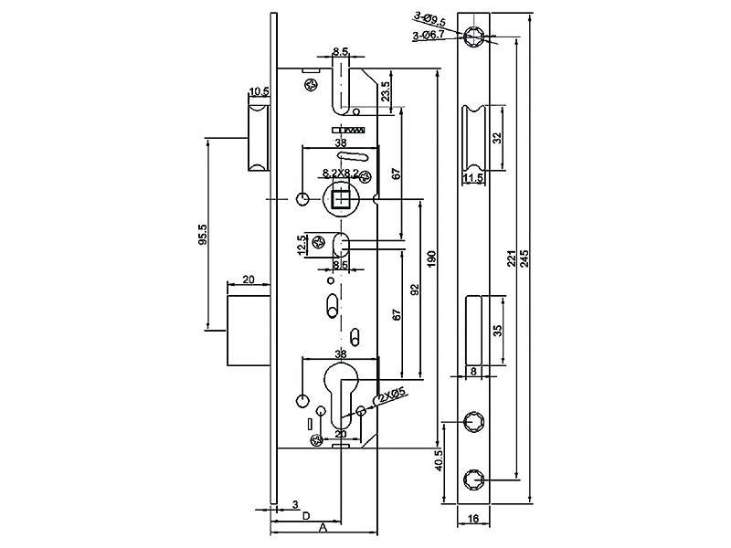 Замок Elementis с защелкой 9225/PZ/F16/25/92/8 — изображение 3