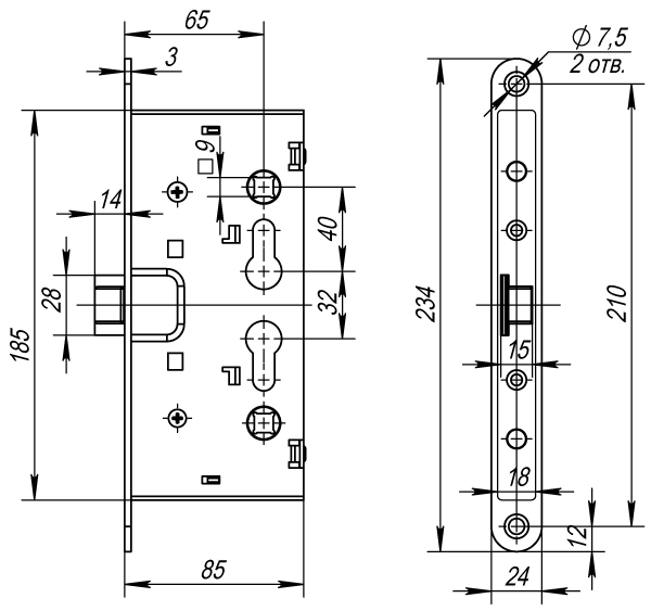 28745 , Замок Fuaro (Фуаро) для противопожарных дверей AP.C-65.72-0433 (ANTI-PANIC FL-0433) с раздельным квадратом — изображение 2