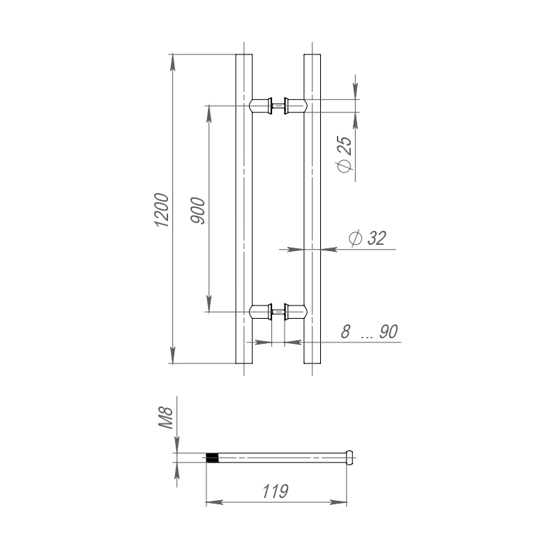 45507 , Ручка-скоба Fuaro (Фуаро) PULL.PH32/1200.22 INOX 304 (PH-22-32/1200-INOX) BLACK — изображение 2