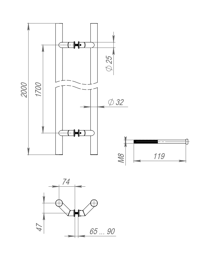 47957 , Ручка-скоба Fuaro (Фуаро) PULL.PH32/2000.45 INOX 304 — изображение 2