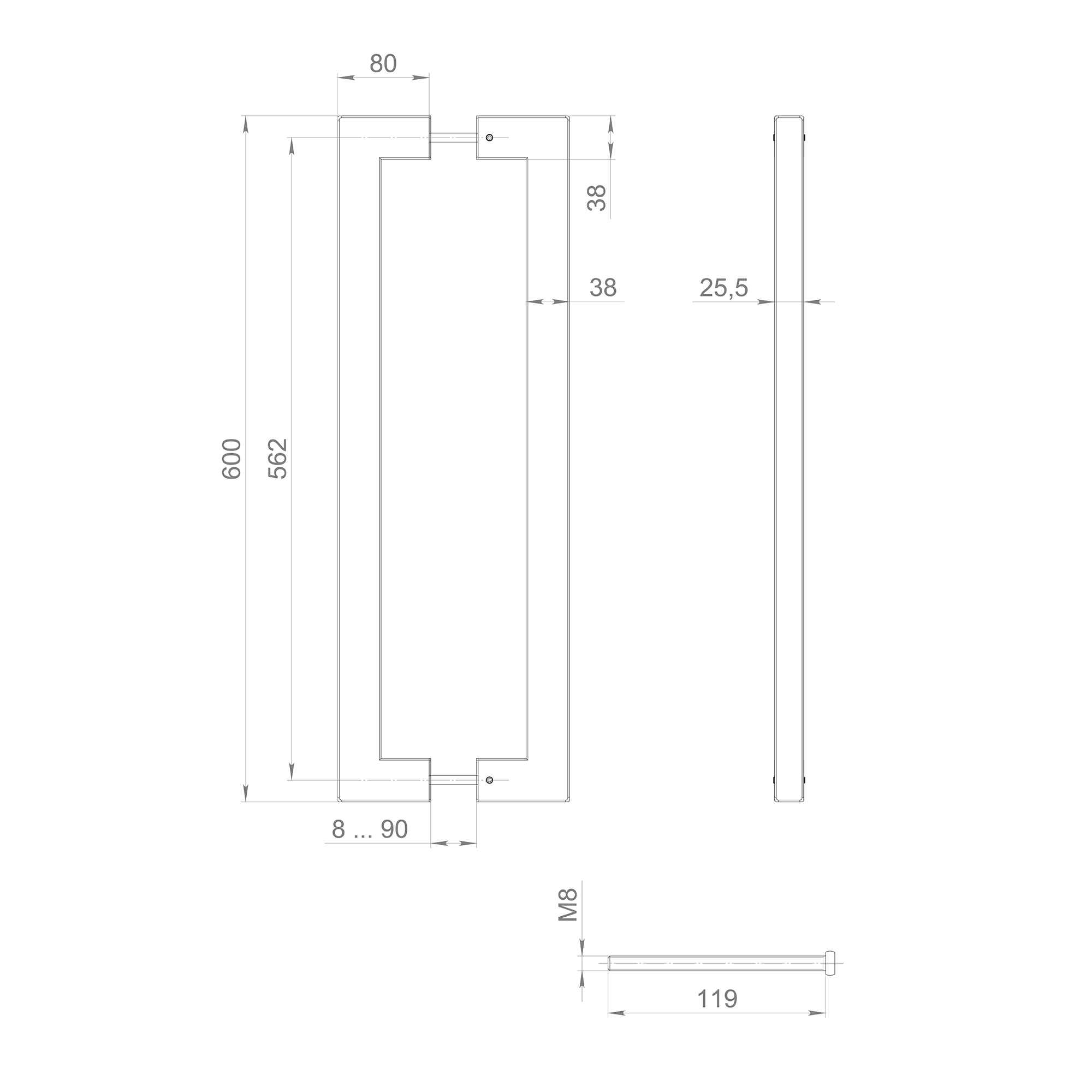 58189 , Ручка-скоба Fuaro (Фуаро) PULL.PH38/600.26 INOX 304 (PH-26-38/600-INOX) BLACK — изображение 2