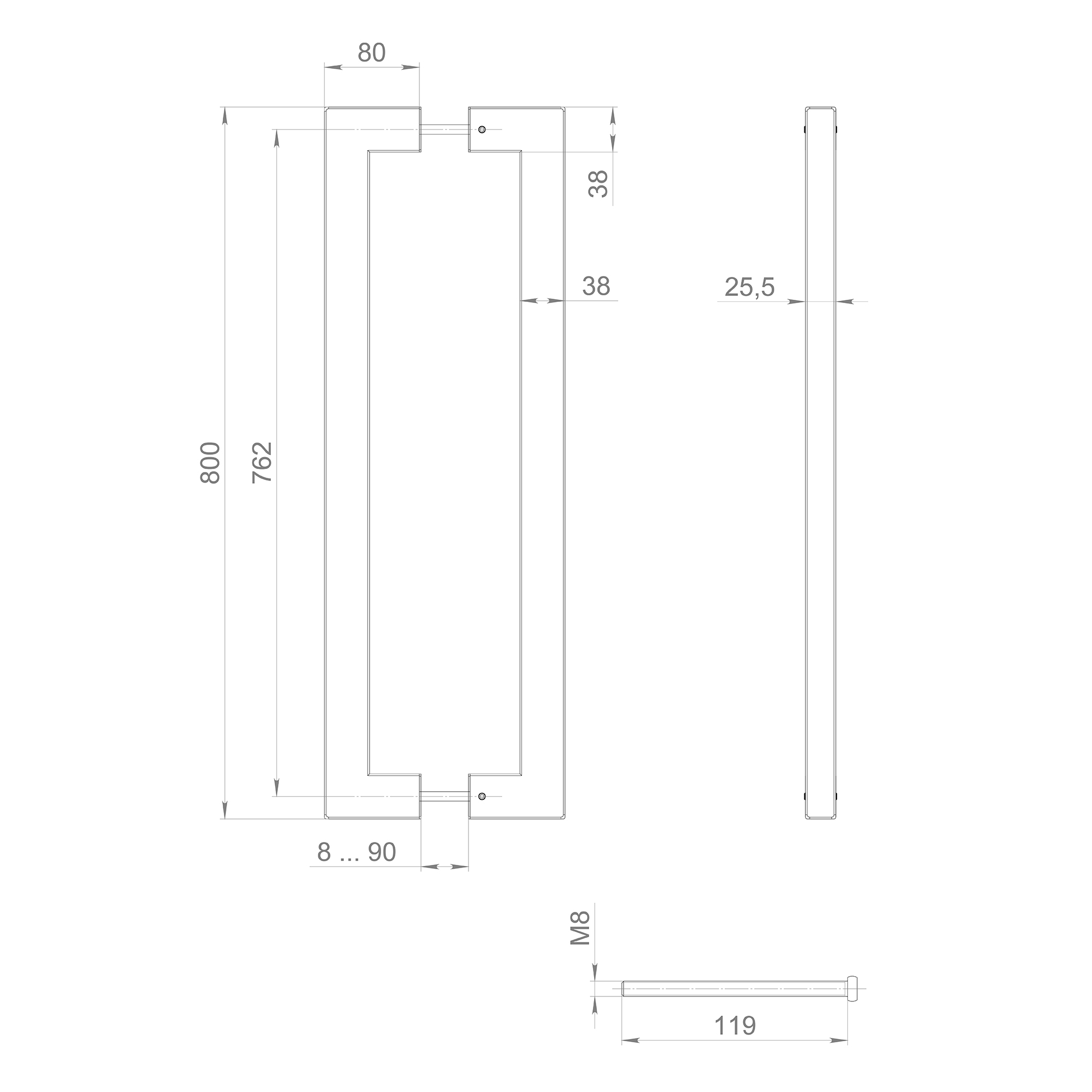 58191 , Ручка-скоба Fuaro (Фуаро) PULL.PH38/800.26 INOX 304 (PH-26-38/800-INOX) BLACK — изображение 3