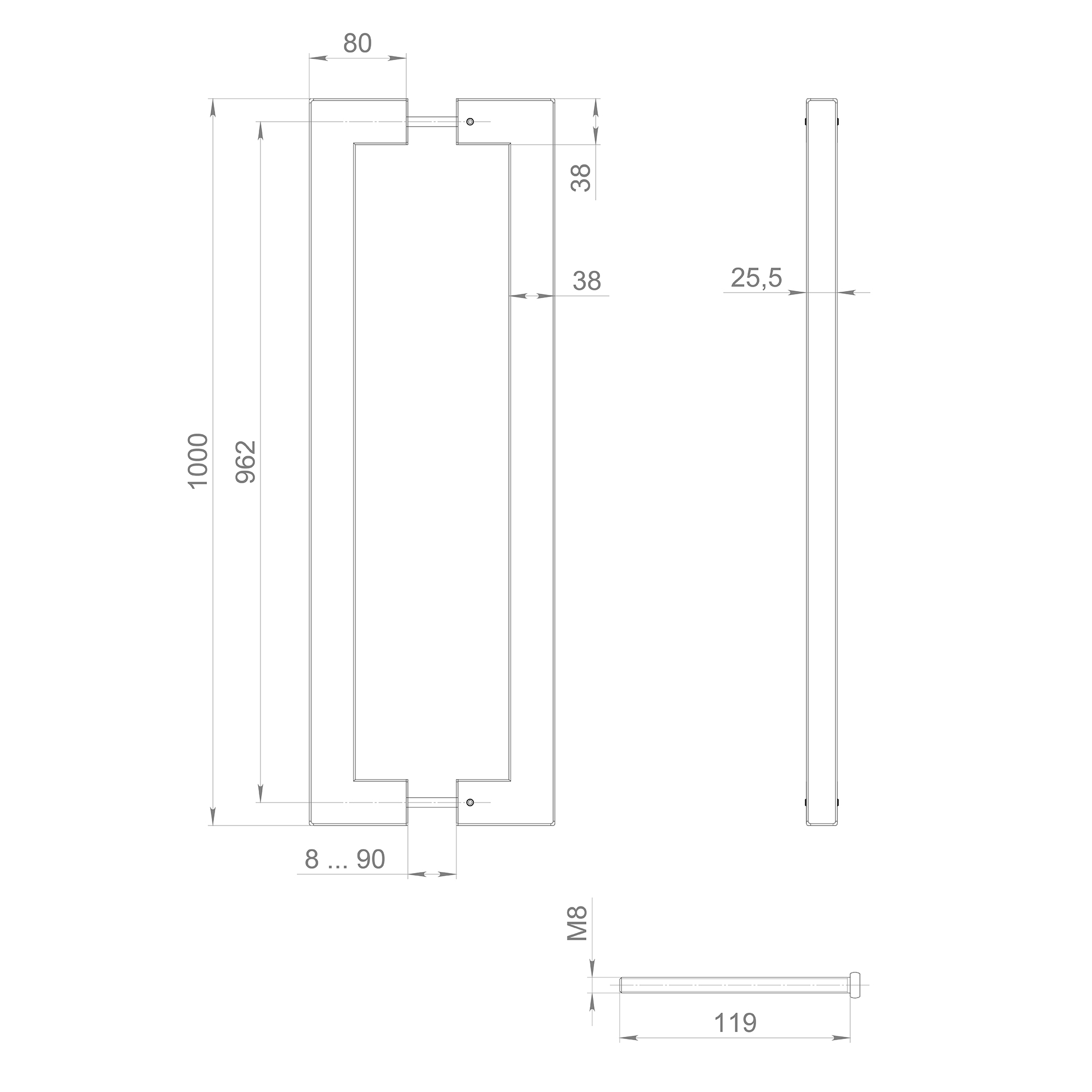 58193 , Ручка-скоба Fuaro (Фуаро) PULL.PH38/1000.26 INOX 304 (PH-26-38/1000-INOX) BLACK — изображение 2