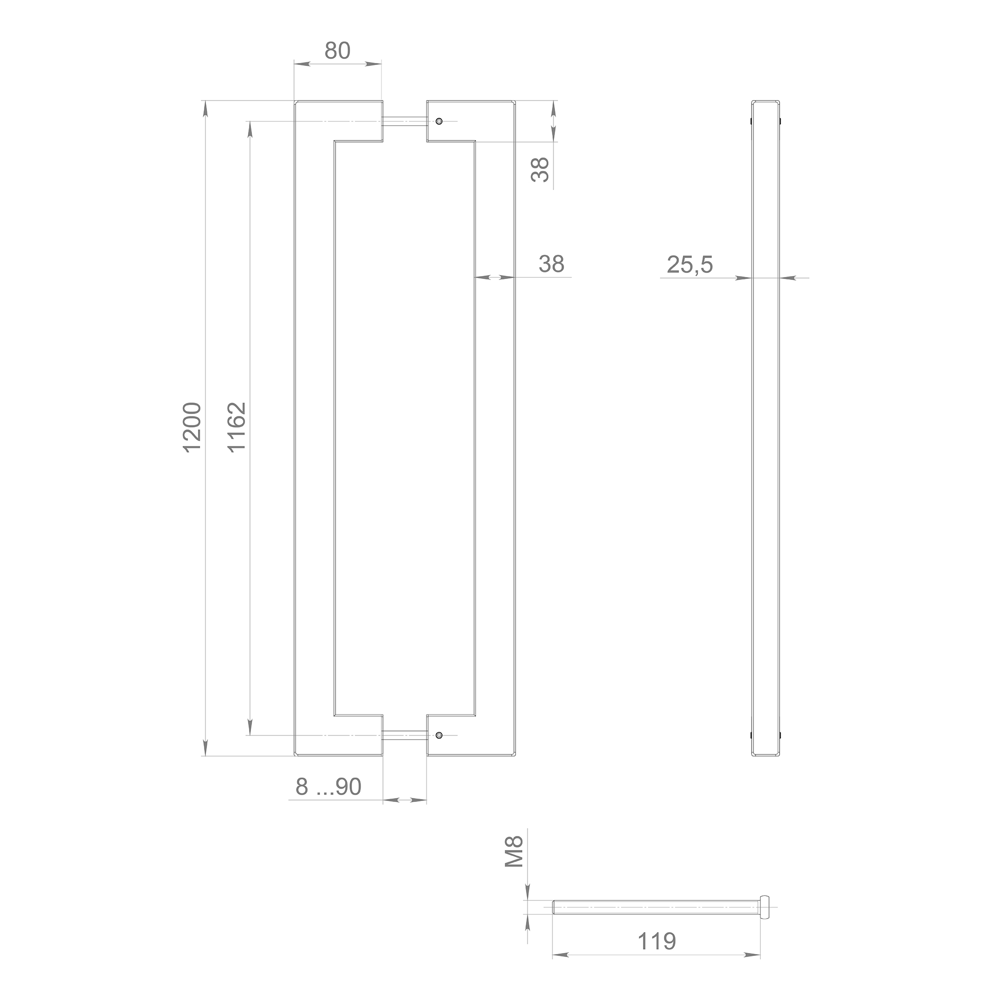 58195 , Ручка-скоба Fuaro (Фуаро) PULL.PH38/1200.26 INOX 304 (PH-26-38/1200-INOX) BLACK — изображение 2